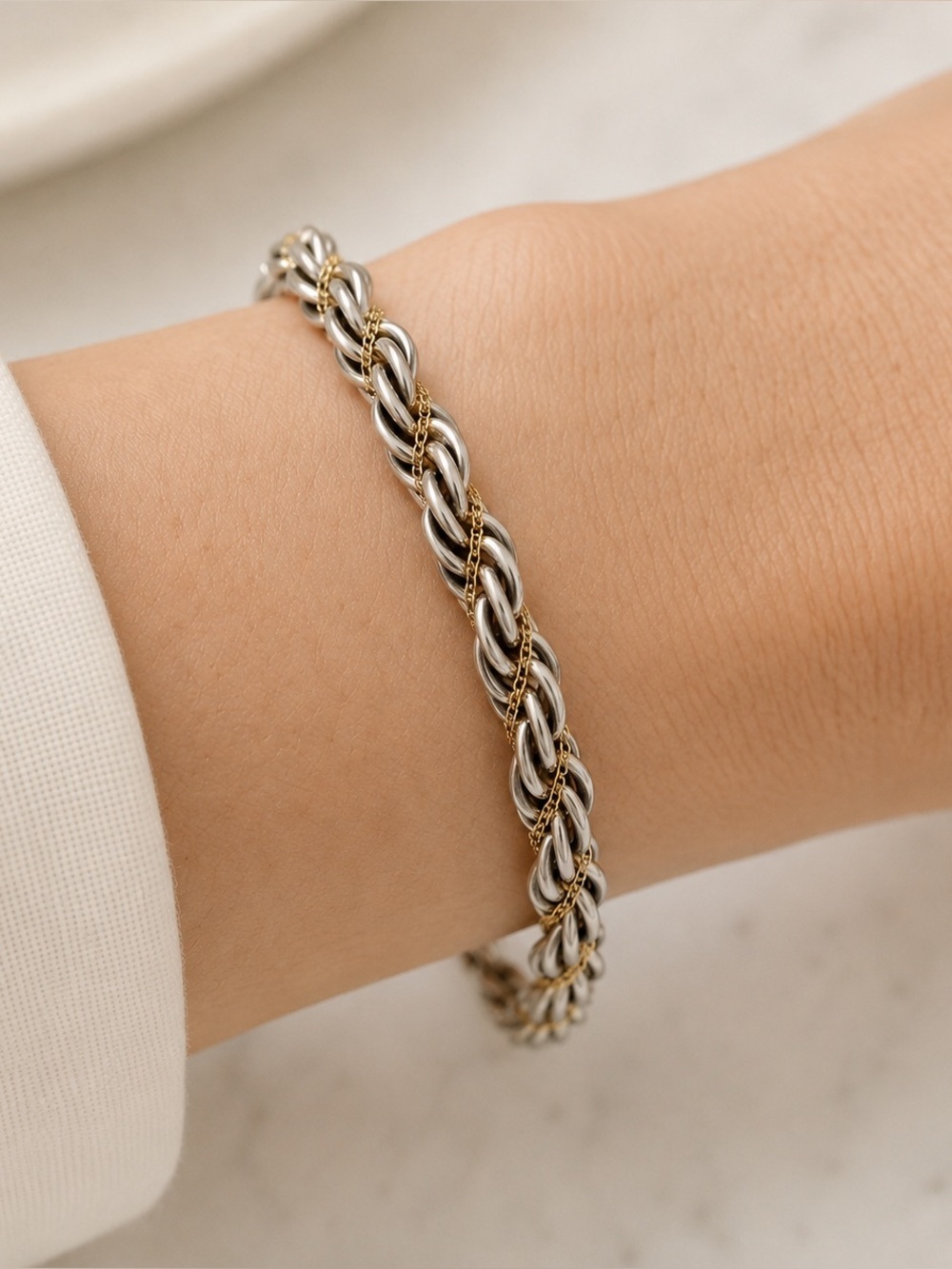 Tiffany & Co. Sterling Silver 925 14K Gold Twisted Rope Bracelet